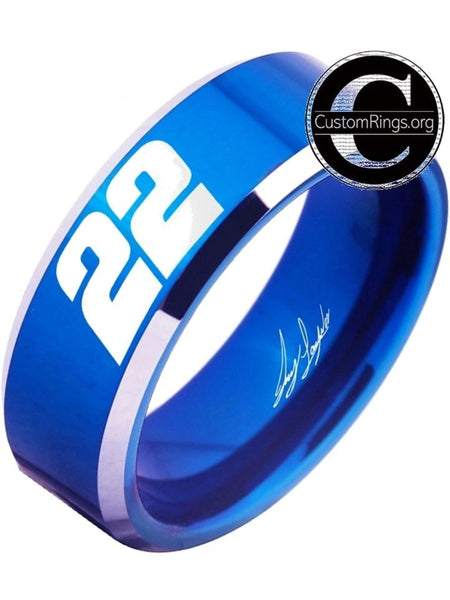 Joey Logano Ring #22 NASCAR Blue & Silver Autograph Ring #joeylogano #22