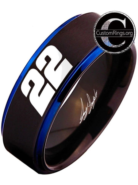 Joey Logano Ring #22 NASCAR Black & Blue Autograph Ring #joeylogano #22