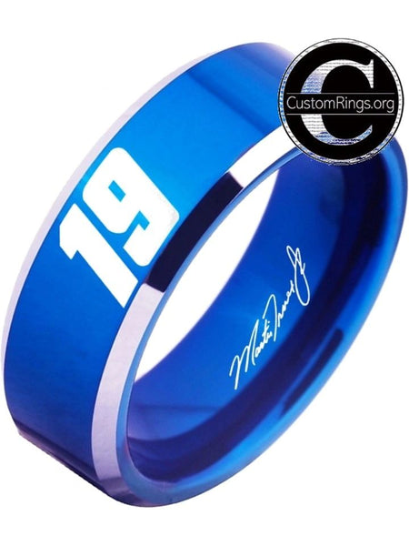 Martin Truex Jr. Ring #19 NASCAR Blue & Silver Autograph Ring #truexjr #19