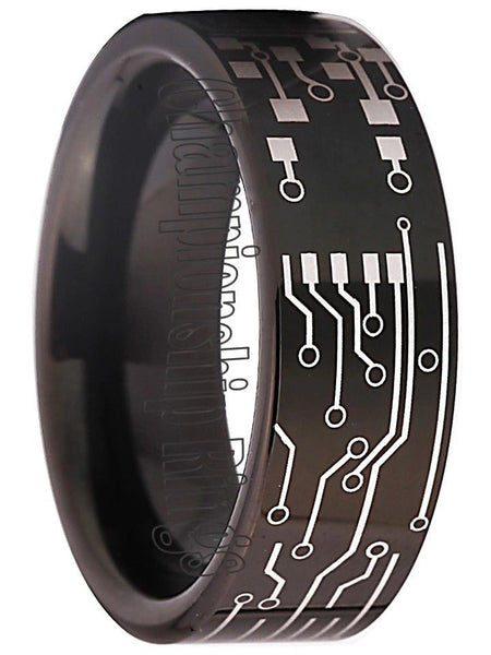 Circuit Board Ring, 8mm Black Tungsten Wedding Band PCB Ring Sizes 5 - 17 NEW