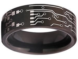 Circuit Board Ring, 8mm Black Tungsten Wedding Band PCB Ring Sizes 5 - 17 NEW