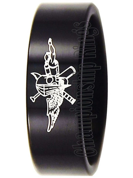 Marine USMC Force Recon Ring, Black 8mm Tungsten Ring, Wedding Band Sizes 6 - 13