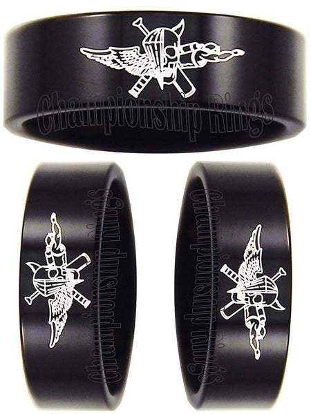 Marine USMC Force Recon Ring, Black 8mm Tungsten Ring, Wedding Band Sizes 6 - 13