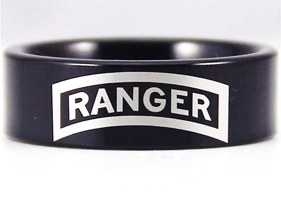US Army Ranger Ring Black 8mm Tungsten Wedding Band Army Soldier Ranger Ring