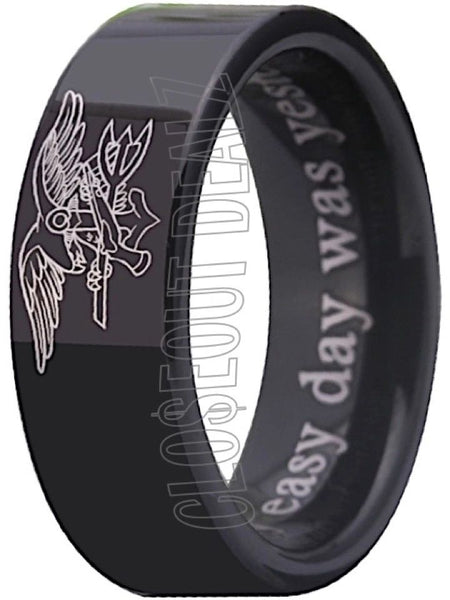 US Navy Seal Ring Black 8mm Tungsten Wedding Band Frogmen Seal Team Six Ring
