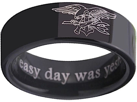 US Navy Seal Ring Black 8mm Tungsten Wedding Band Frogmen Seal Team Six Ring