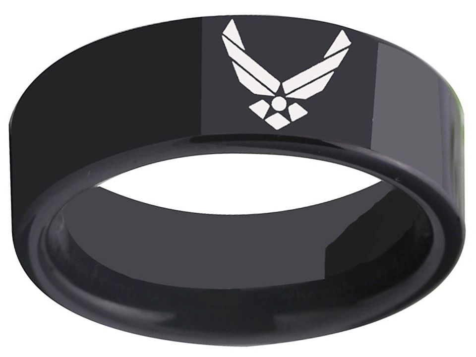 US Air Force Ring USAF 8mm Black Tungsten Ring Sizes 6 - 13